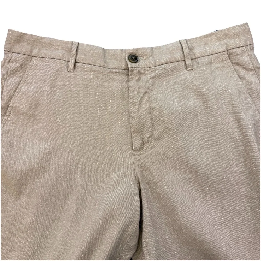 Fairlane Pants Mens 35x30 Tan Linen Blend Straight Flat Front‎ Chino